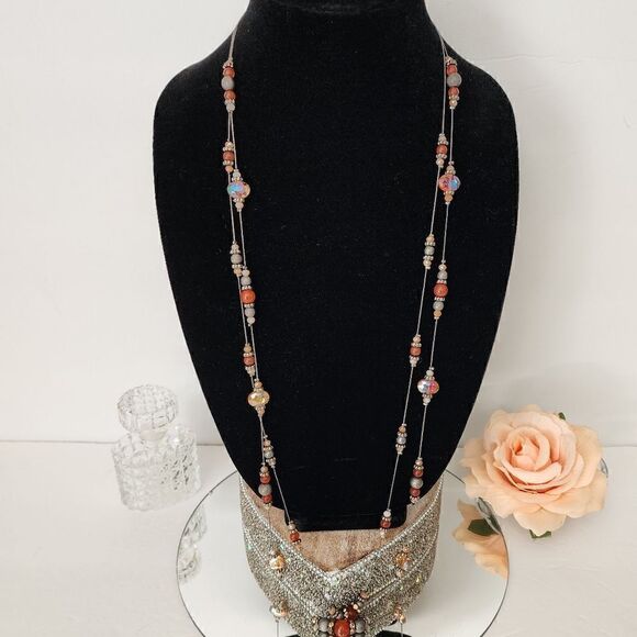 Charming charlie silver double strand floating crystal necklace - Picture 4 of 11